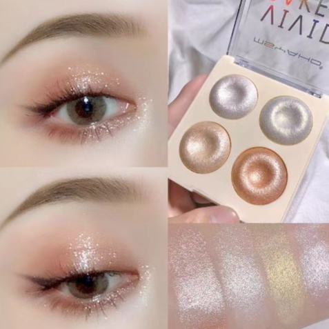 Four-color Baked Highlighter Palette With Shimmering Eyeshadow