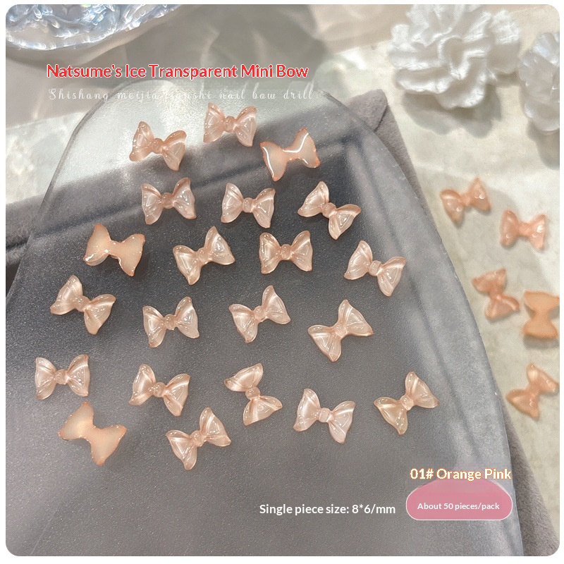 50-piece Ice-Transparent Bow Tie Resin Nail Art Accessories 6