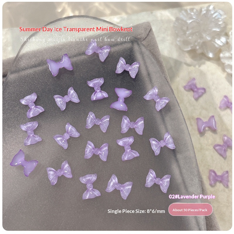 50-piece Ice-Transparent Bow Tie Resin Nail Art Accessories 7