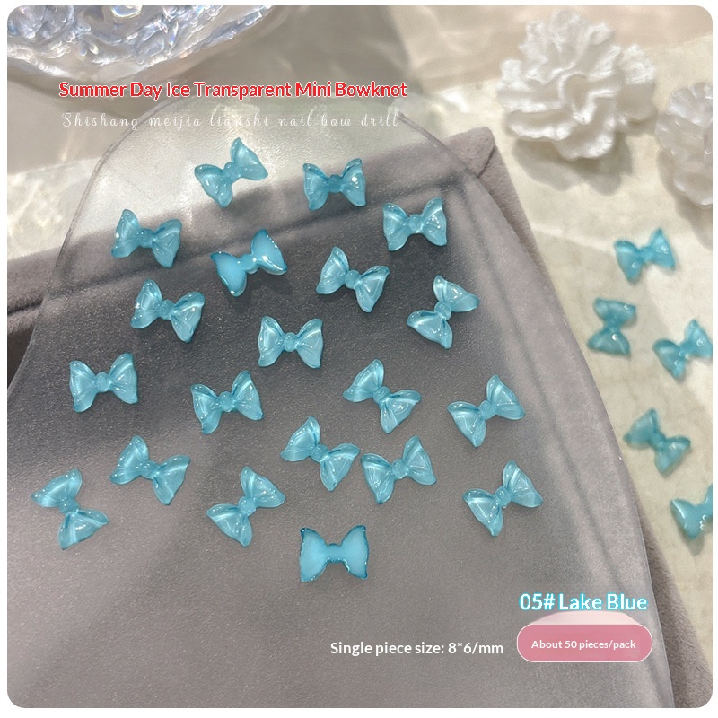 50-piece Ice-Transparent Bow Tie Resin Nail Art Accessories 9