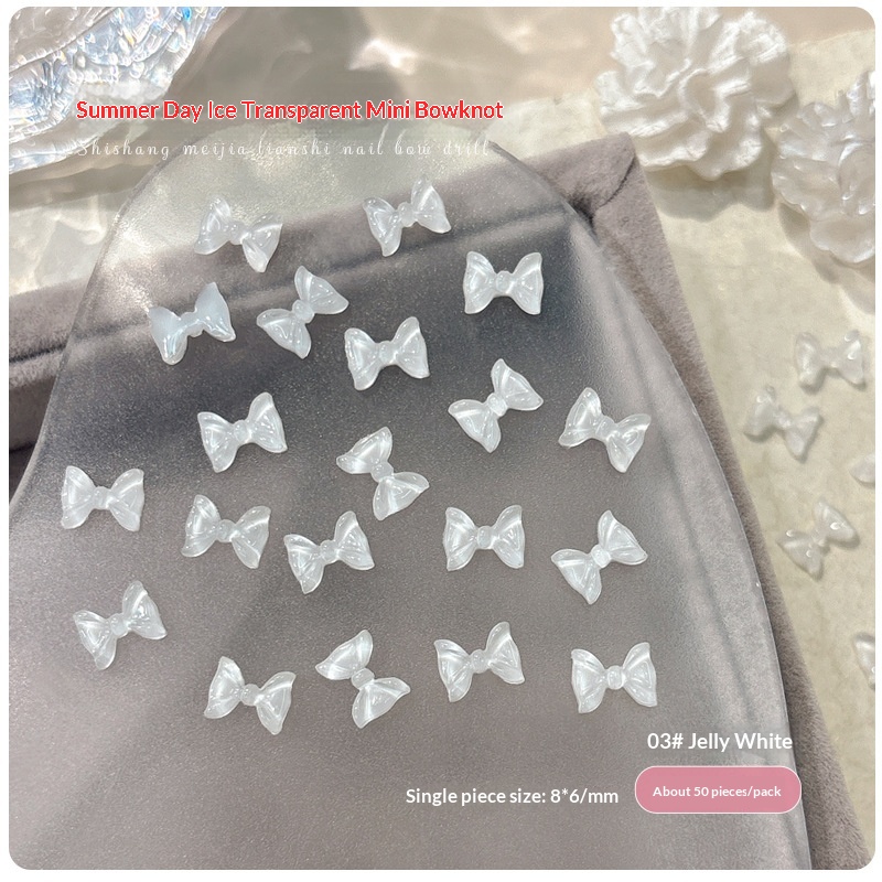 50-piece Ice-Transparent Bow Tie Resin Nail Art Accessories 8