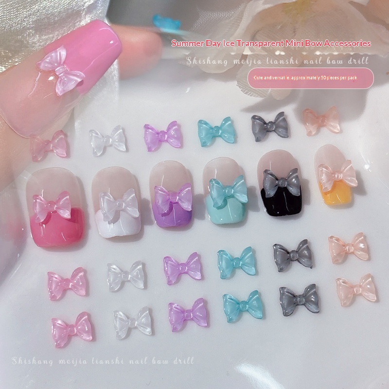 50-piece Ice-Transparent Bow Tie Resin Nail Art Accessories