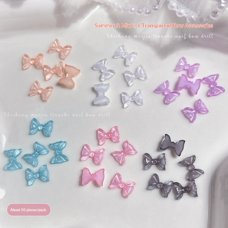 50-piece Ice-Transparent Bow Tie Resin Nail Art Accessories