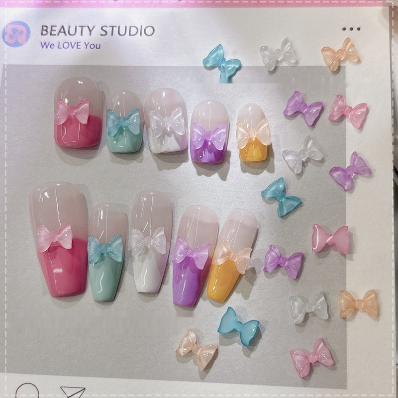 50-piece Ice-Transparent Bow Tie Resin Nail Art Accessories 4
