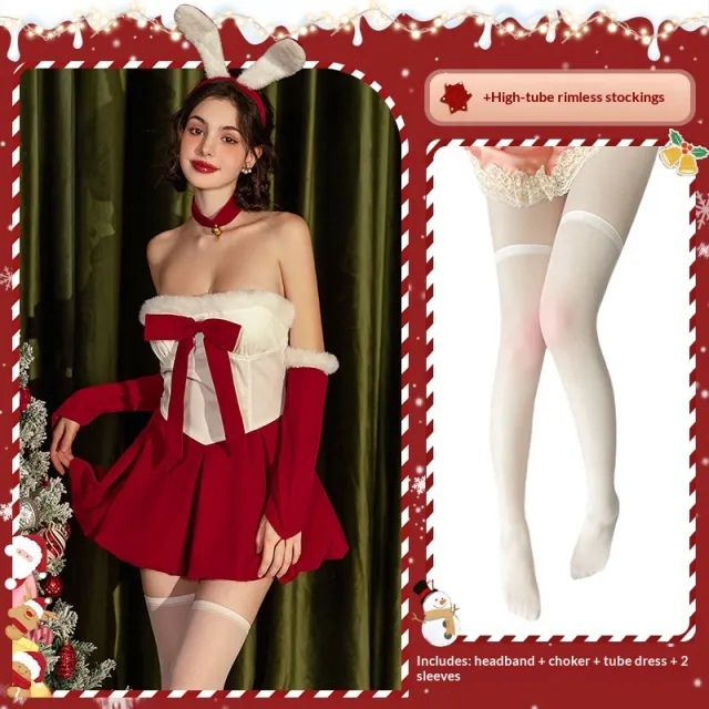 Christmas Velvet Strapless Bunny Girl Dress Clothes With Stockings M - Shop at LoveMi