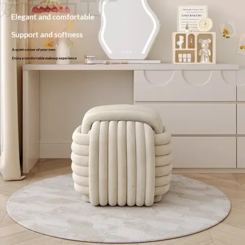Creamy-style Chubby-shaped Woven Footstool for Dressing Makeup and Shoe-changing