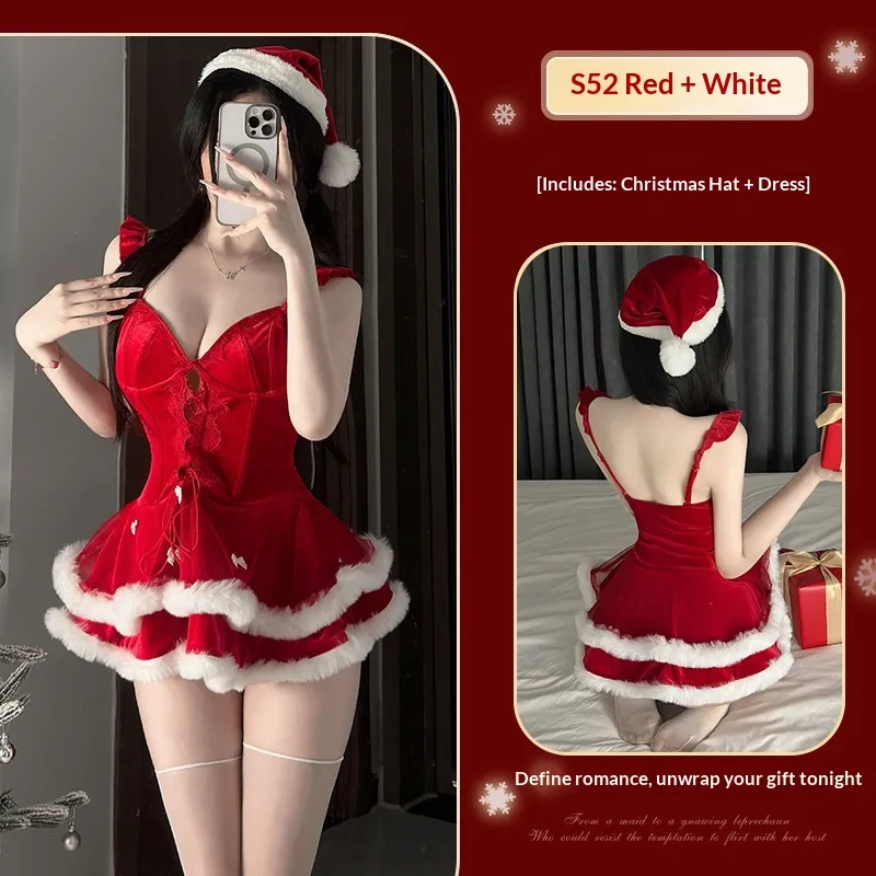 Christmas Costume Stage Outfit Velvet Cute Dress - Skirt-Free Size