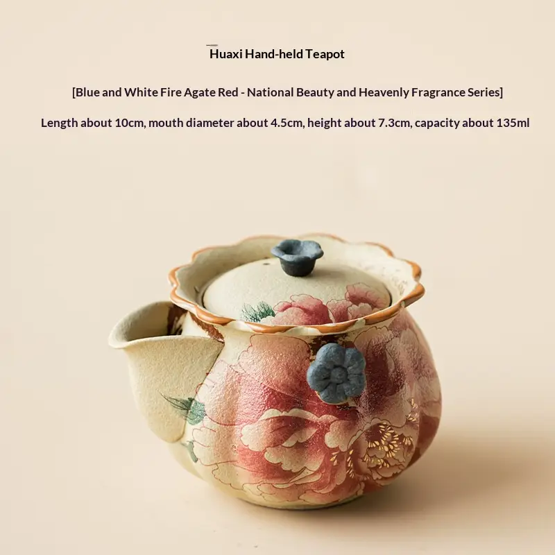 Hand-held Teapot For Home Use Antique-style Peony Ceramic