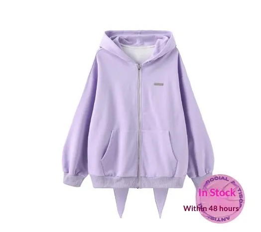 Women's Hooded Sweatshirt, Loose-fitting Autumn Coat - Purple