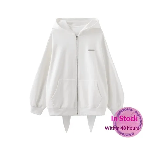 Women's Hooded Sweatshirt, Loose fitting Autumn Coat White - Shop at LoveMi