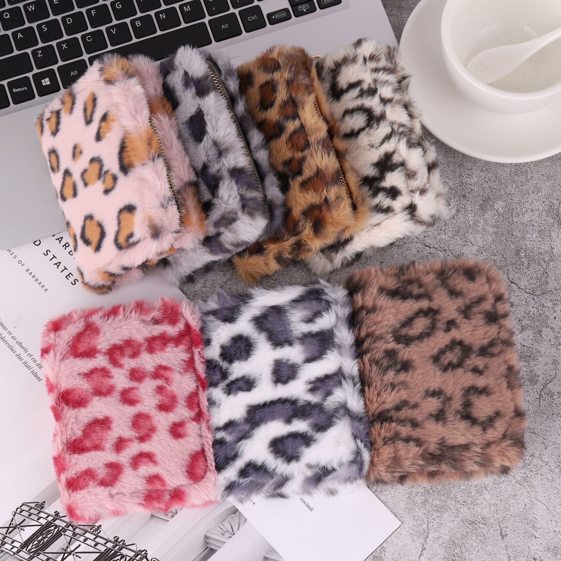 Plush Coin Purse Fashionable Niche Design Simple And Fluffy With Leopard-Print Card Holder
