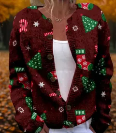 Round Neck Sweater Christmas Button Cardigan Long Sleeve Sweater - Style 3-3Xl - View 1