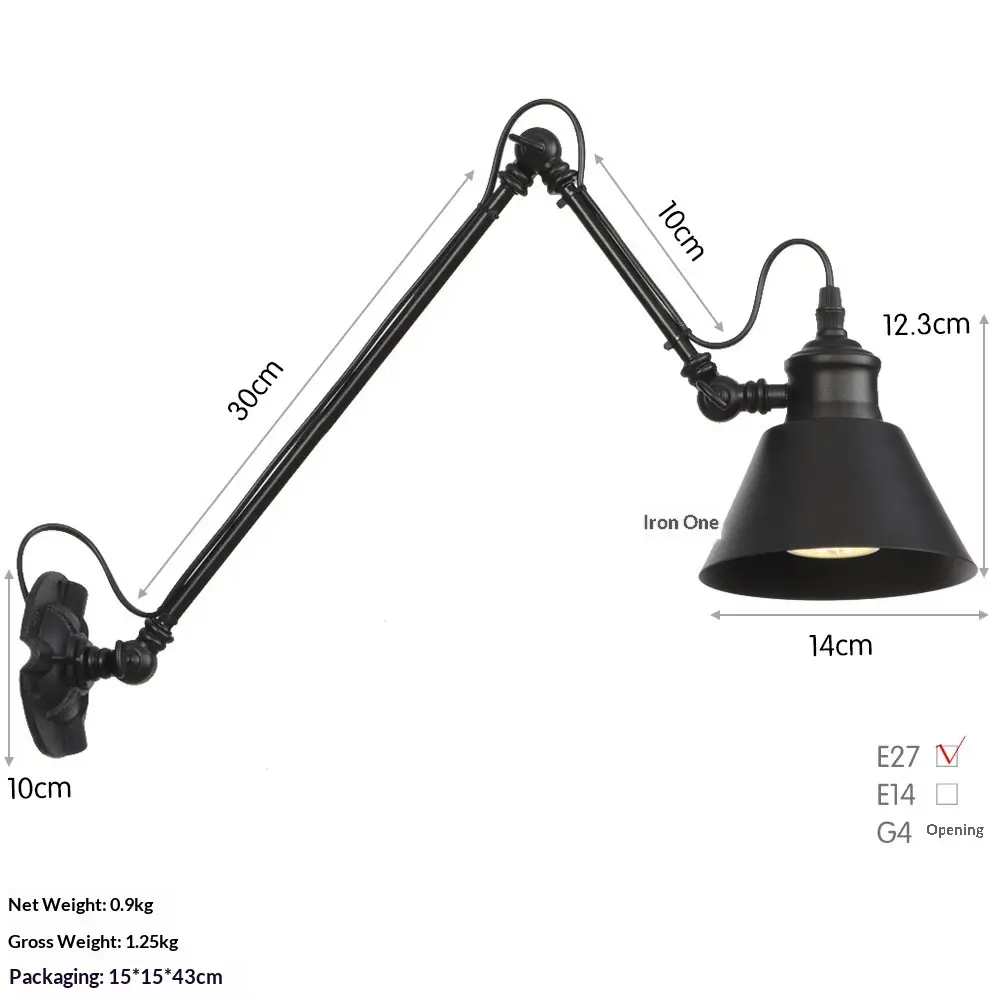 Retro American-style Minimalist Double-joint Adjustable Wrought-iron Wall Lamp