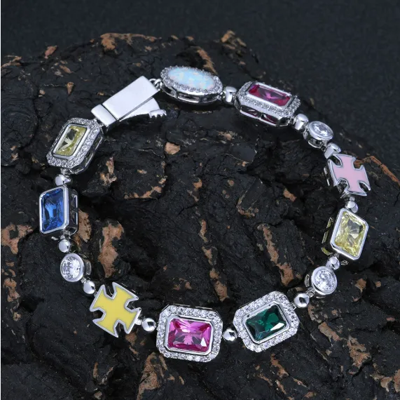 Hip Hop Color Gemstone Jewelry Bracelet Female Accessories Platinum - Shop at LoveMi