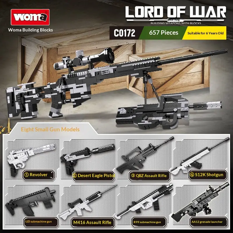 WoMa Building Blocks Compatible With Small-piece Interlocking Sniper Rifle Military Puzzle Model Toy