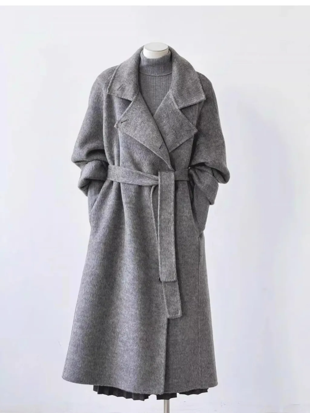 Fashionable Double-sided Cashmere Coat For Women - Light Grey