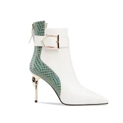New European And American-style Fashionable Ankle Boots With Pointed Toes And Back Zippers - White - View 1