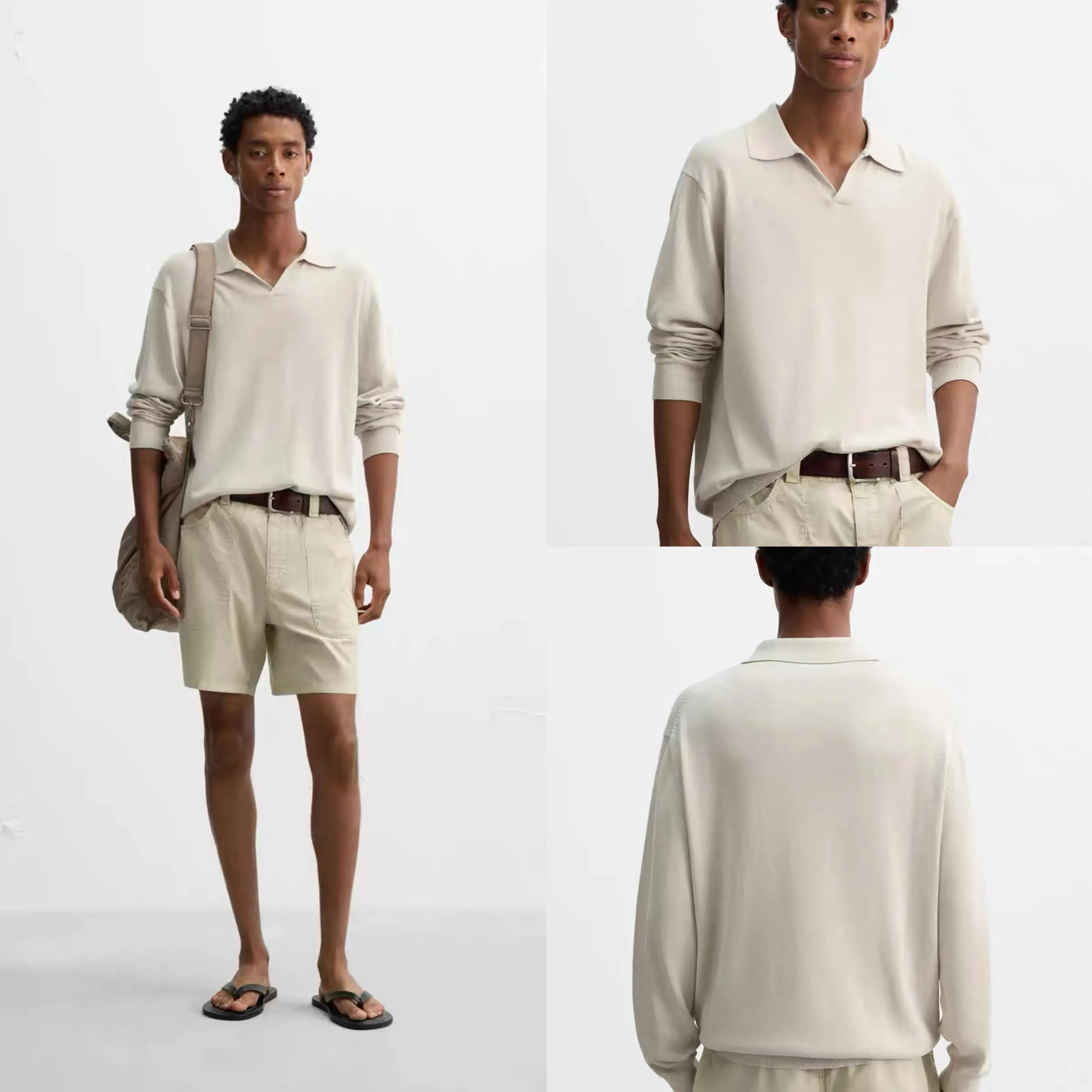 Men's Simple Knitted Long-sleeved POLO Shirt