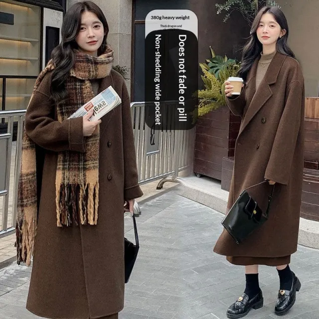 Women's Solid Color Casual Versatile Mid length Wool Coat Brown - Shop at LoveMi
