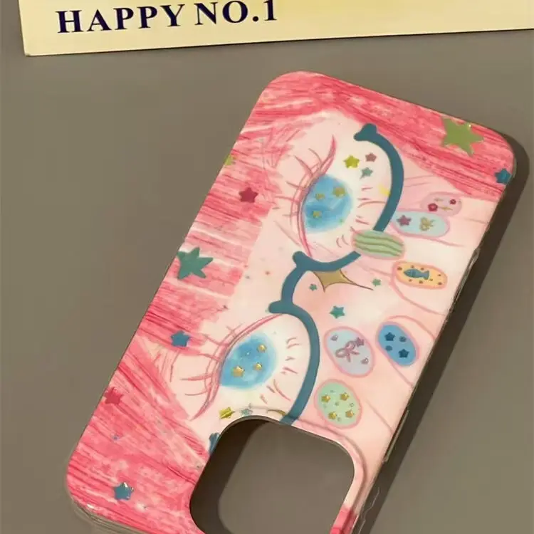 Hair Blue Glasses Laser-Printed Star Design Phone Case For Nail Art