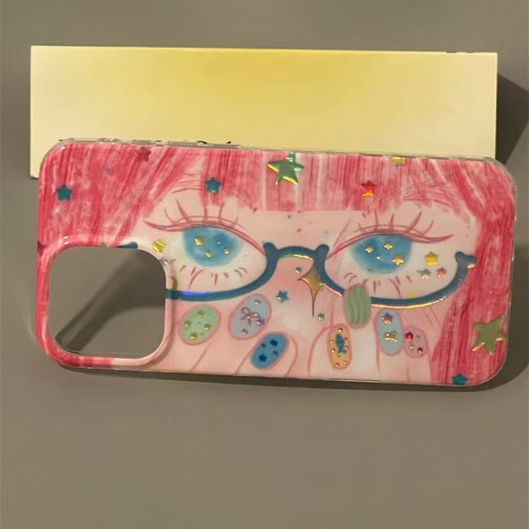 Hair Blue Glasses Laser-Printed Star Design Phone Case For Nail Art