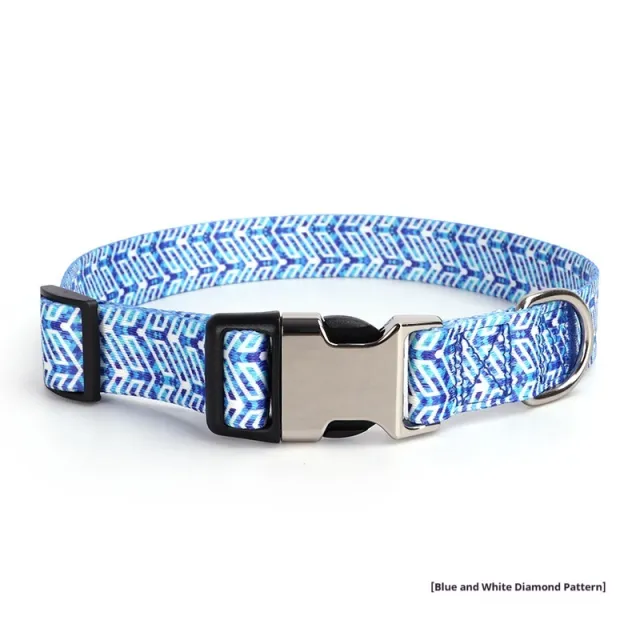 Thickened Heat Transfer Digital Print Pet Collar Blue And White Rhombus Plaid - Shop at LoveMi