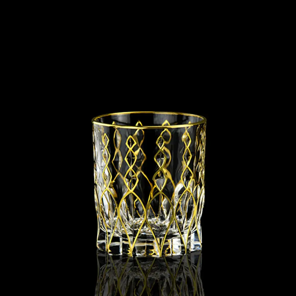 Clear Glass Whiskey Glass With Gold Rim