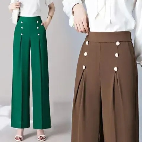 Women's Casual High-Waisted Loose-Fit Wide-Leg Pants With A Flowy Drape - Image 2