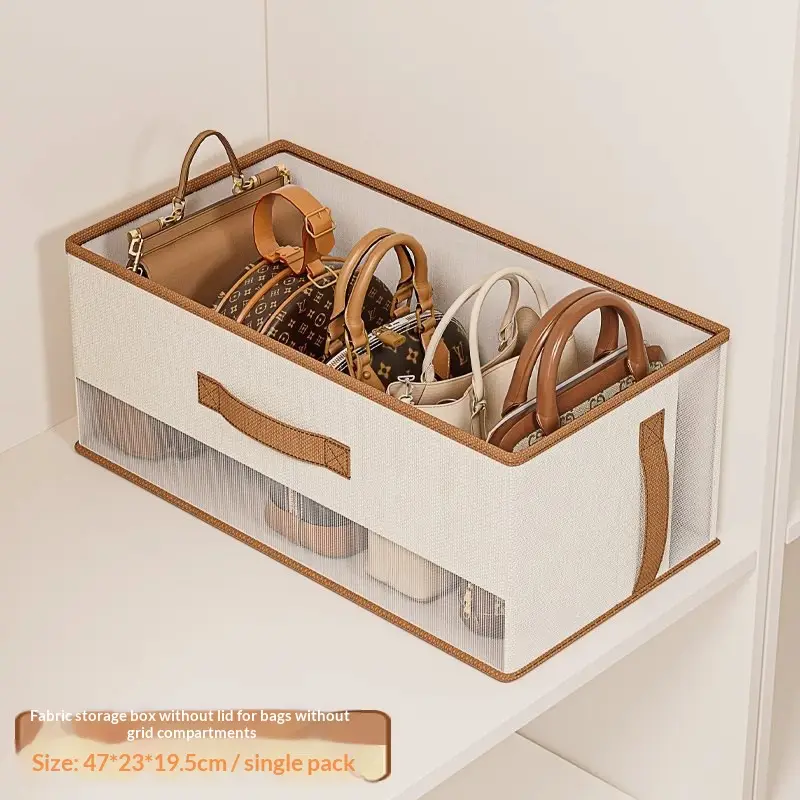Storage Tote With PU Edging And Yellow Trim Multi-compartment Organizer For Clothes