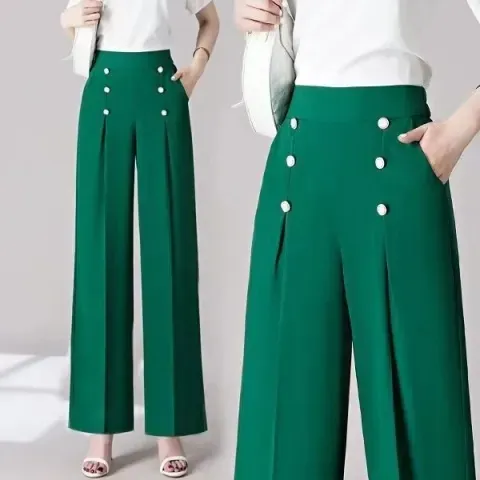 Women's Casual High-Waisted Loose-Fit Wide-Leg Pants With A Flowy Drape - Green