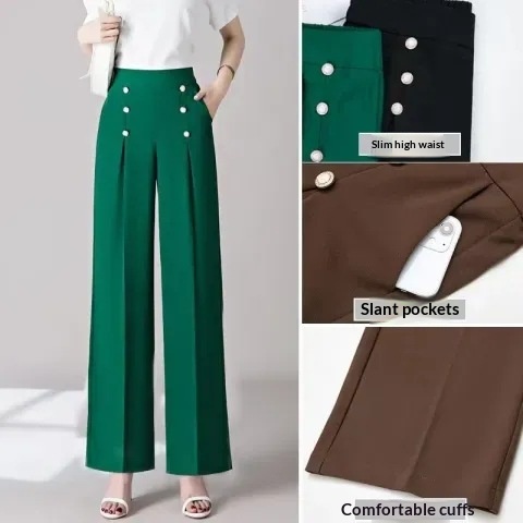 Women's Casual High-Waisted Loose-Fit Wide-Leg Pants With A Flowy Drape - Image 1