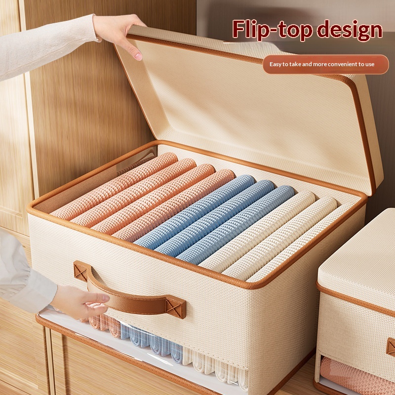 Storage Tote With PU Edging And Yellow Trim Multi-compartment Organizer For Clothes - Image 2