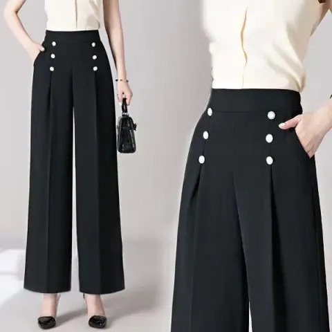 Women's Casual High-Waisted Loose-Fit Wide-Leg Pants With A Flowy Drape - Image 3
