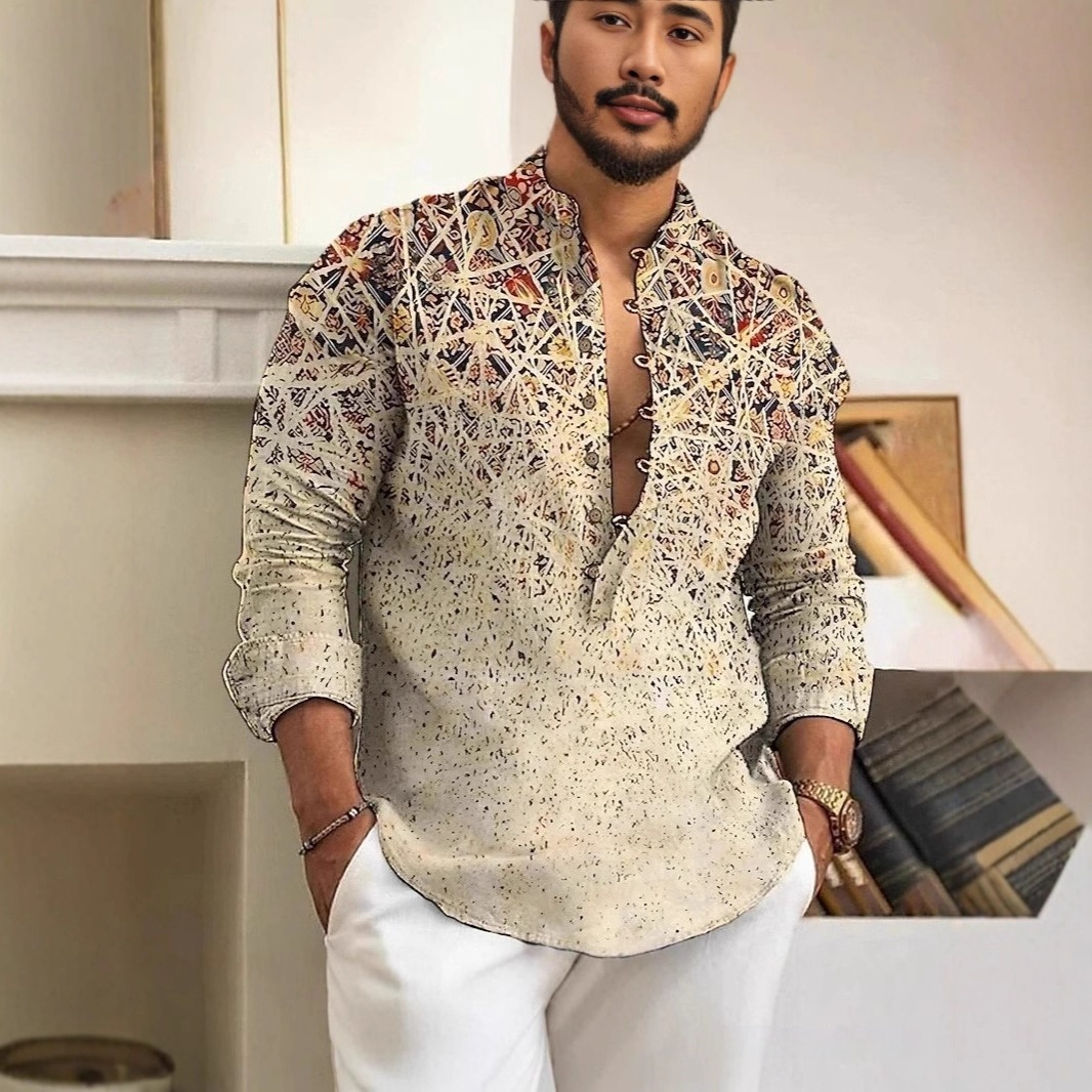 European And American Men's Long-sleeve Casual Printed Shirts - Image 2