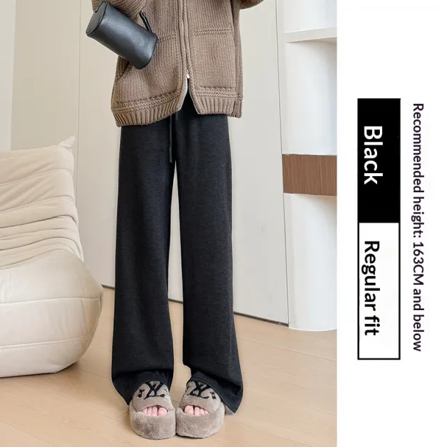 New Relaxed fit Figure flattering Straight leg Casual Lounge style High waist Slim Wide leg Pants Black - Shop at LoveMi