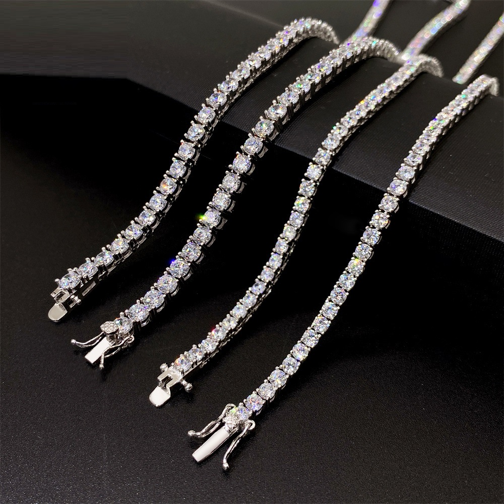 4mm 925 Silver Inlaid Moissanite Hip-Hop Single-Stone Men's Tennis Chain - Image 1