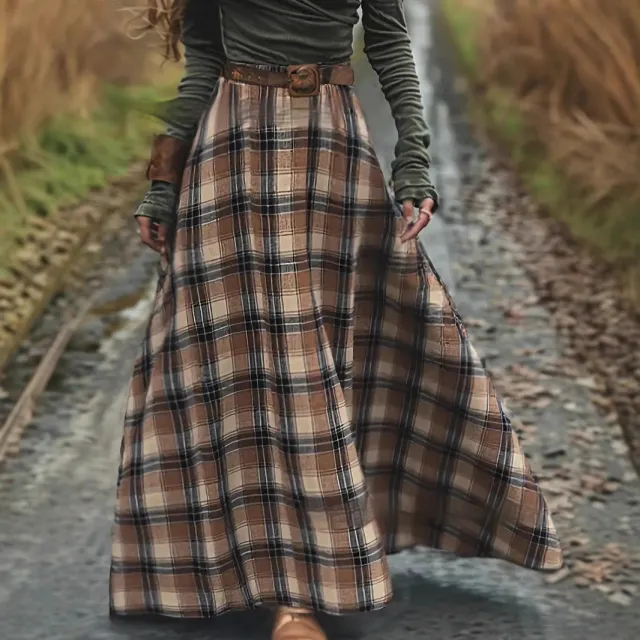 Women's Loose fit Casual Retro Plaid Skirt Caramel Color 4Xl - Shop at LoveMi