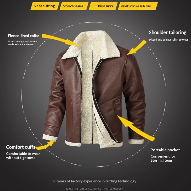 Fleece Lined Extra Thick Leather And Fur Jacket - Image 1