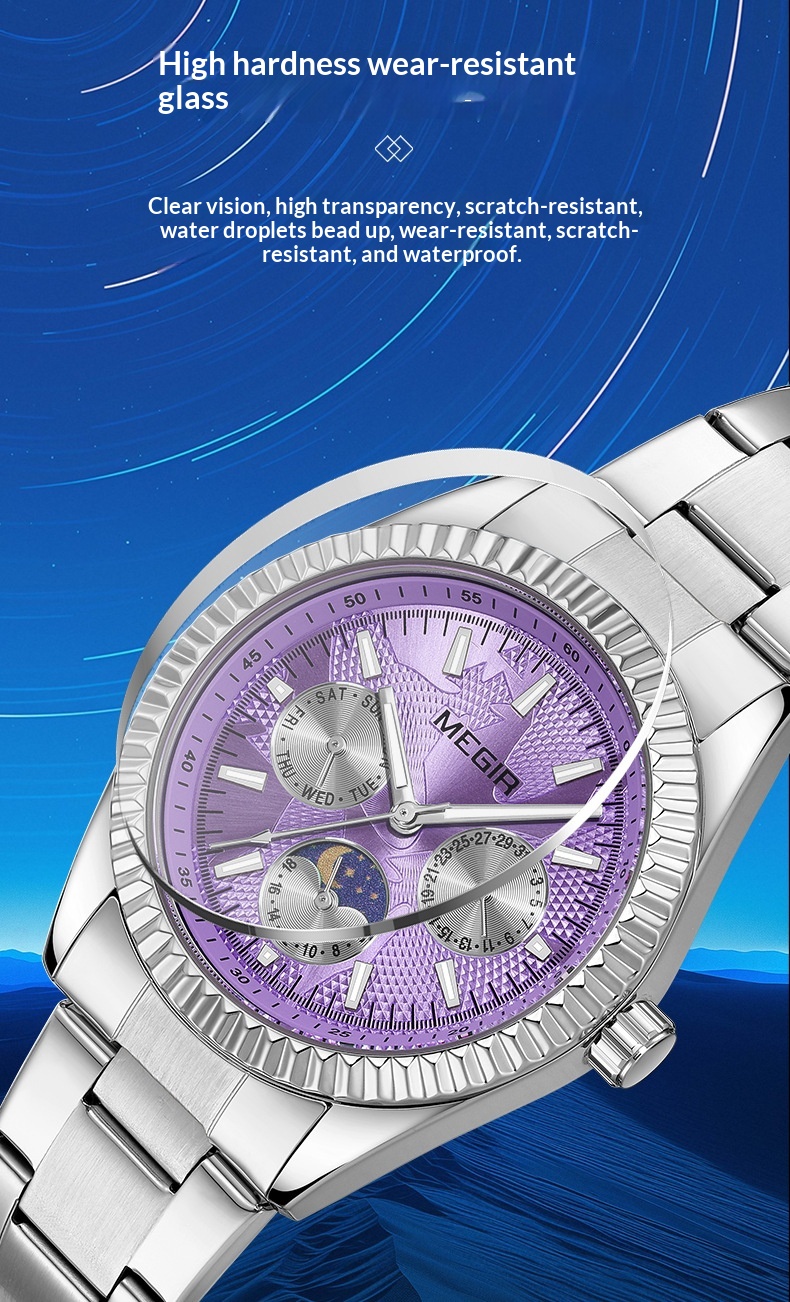 Megir 1102 Lunar Phase Steel-Strap Waterproof Quartz Watch for men