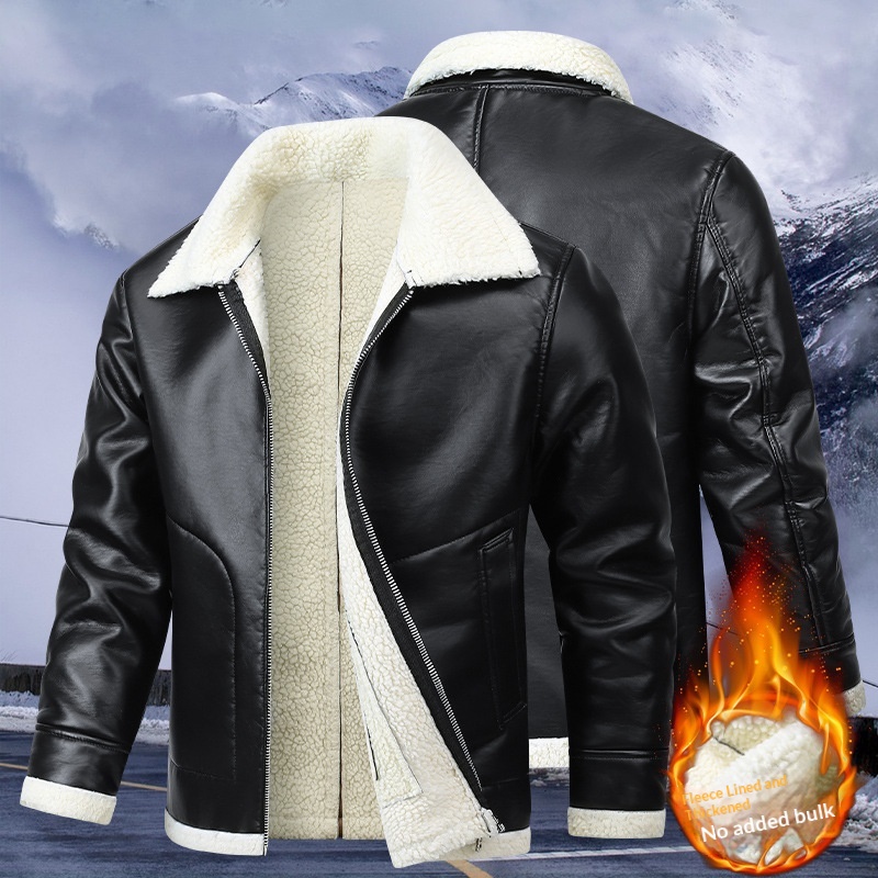 Fleece Lined Extra Thick Leather And Fur Jacket
