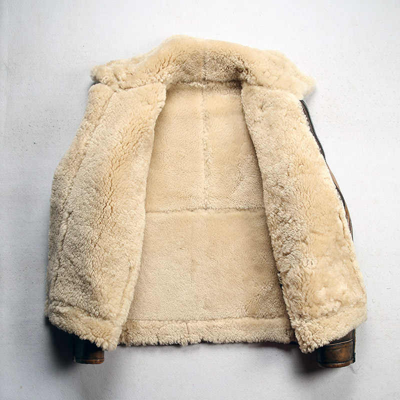 Men's Color Matching Sheepskin Leather Lapel Coat - Image 2