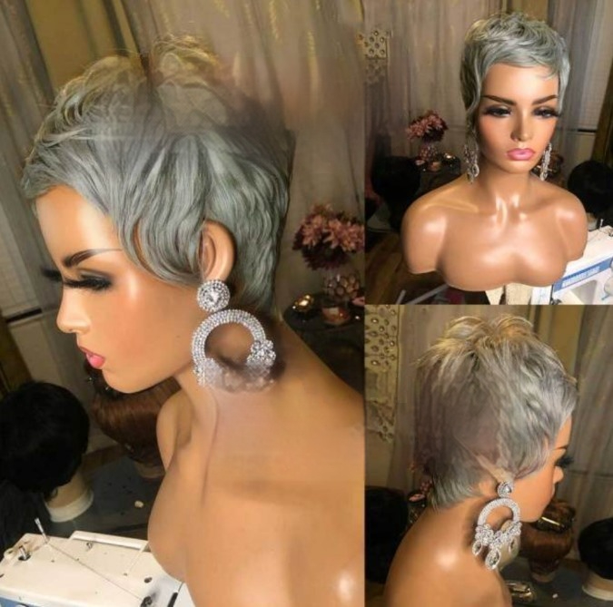 Women's Short Silver-Gray Rose-Mesh Synthetic Hair Wig Cap