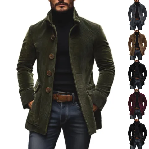 Men's Jacket Winter Stand Collar Button-up Coat Casual Blazer