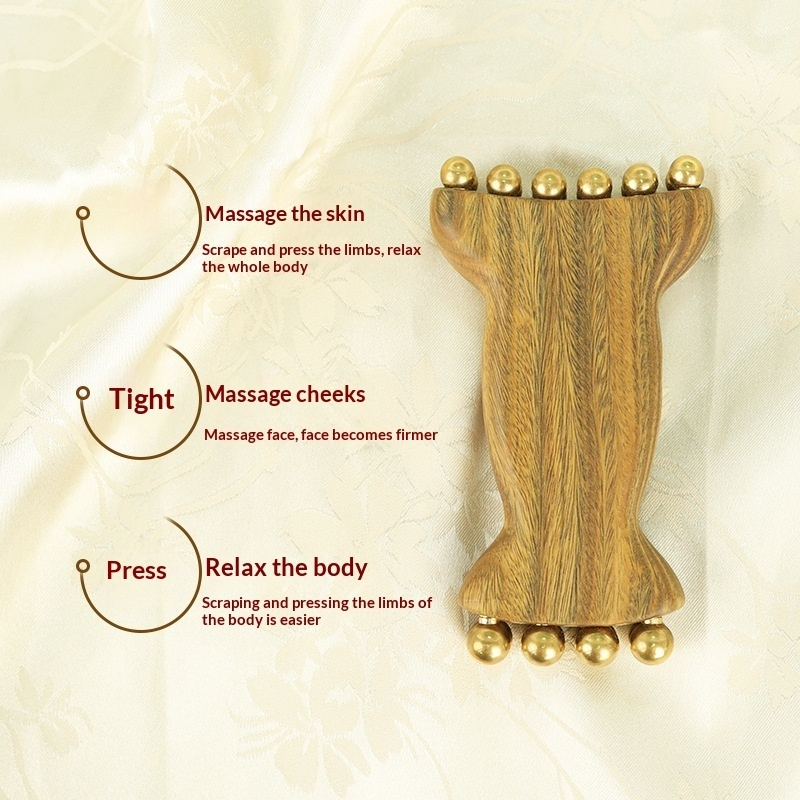 Arrival Green Sandalwood Sheep Horn Facial Massager Beauty Tool With 14 Massage Beads - Image 1
