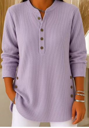 V-neck Buttons Sweater Fashion Casual Solid Color Long-sleeved Tops Women's Blouse T-shirt Clothing - Image 7