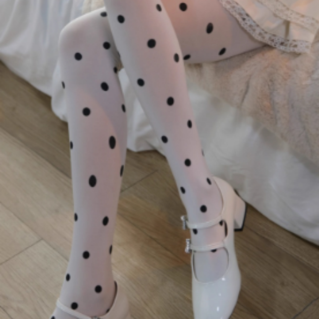 Autumn-wearing Velvet White Polka Dot Tights For Women