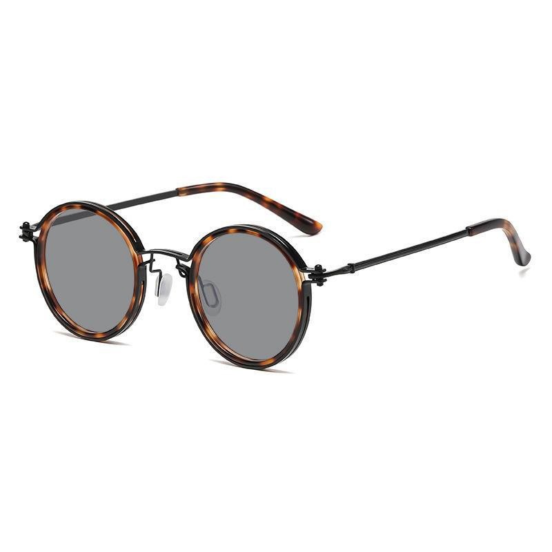 Mens Round-Frame Punk-Style Metal Sunglasses - Men's Clothing