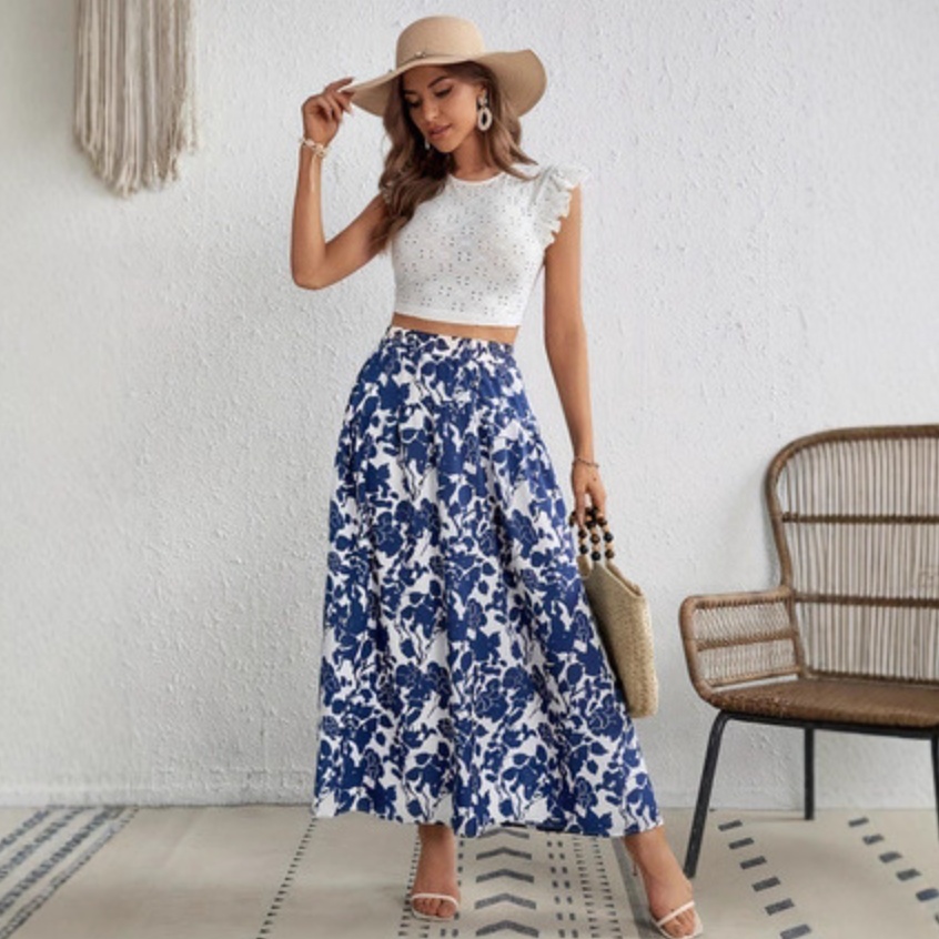 Elegant Floral High-Waisted Womens Skirt