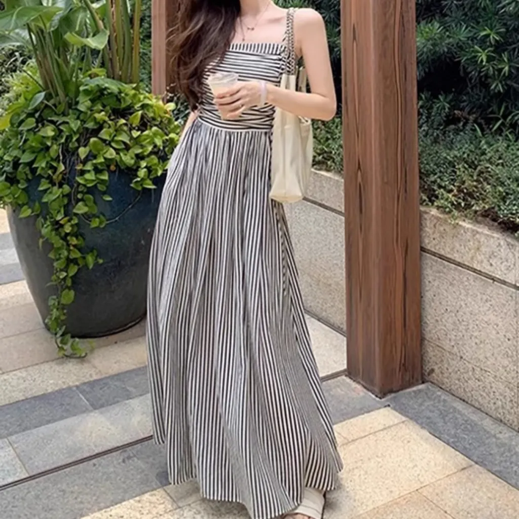 Womens Casual Strapless Contrast-Colour Striped Shirt Dress - Stripes-S