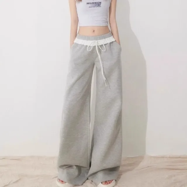 Womens High waisted Straight leg Pants With Lace Trim And Patchwork Tan - Shop at LoveMi